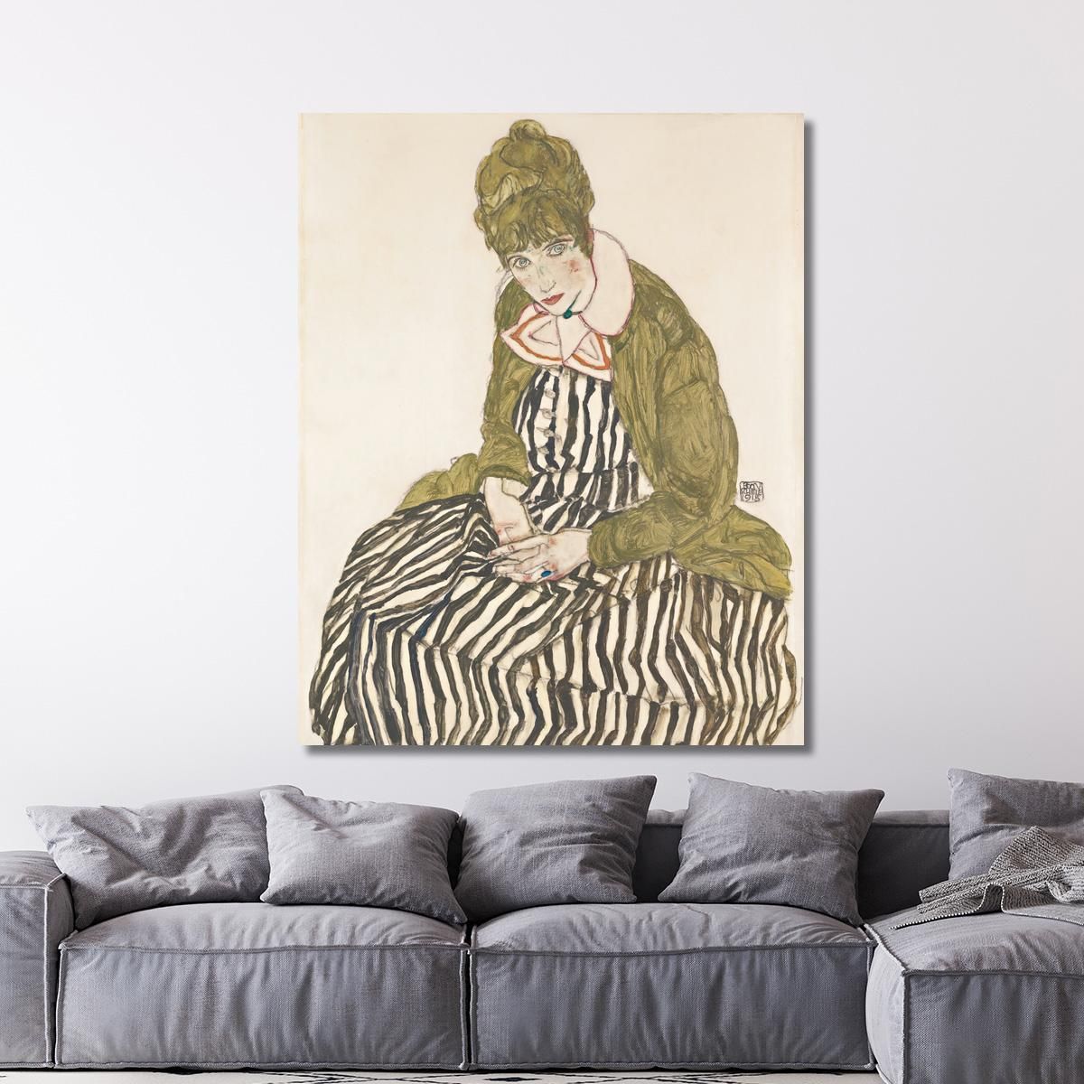 Edith With Striped Dress Sitting Egon Schiele esh46 canvas print 