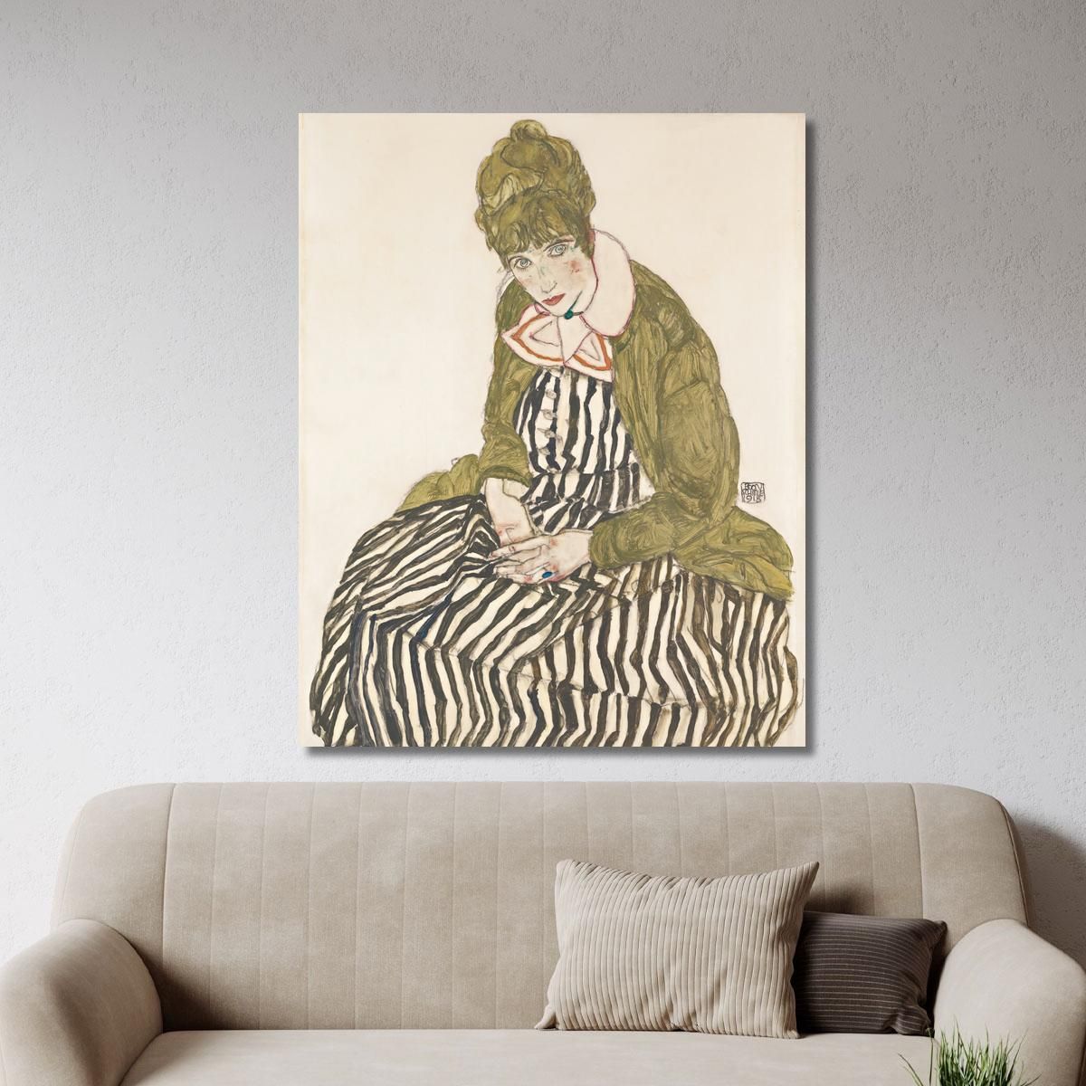 Edith With Striped Dress Sitting Egon Schiele esh46 canvas print 