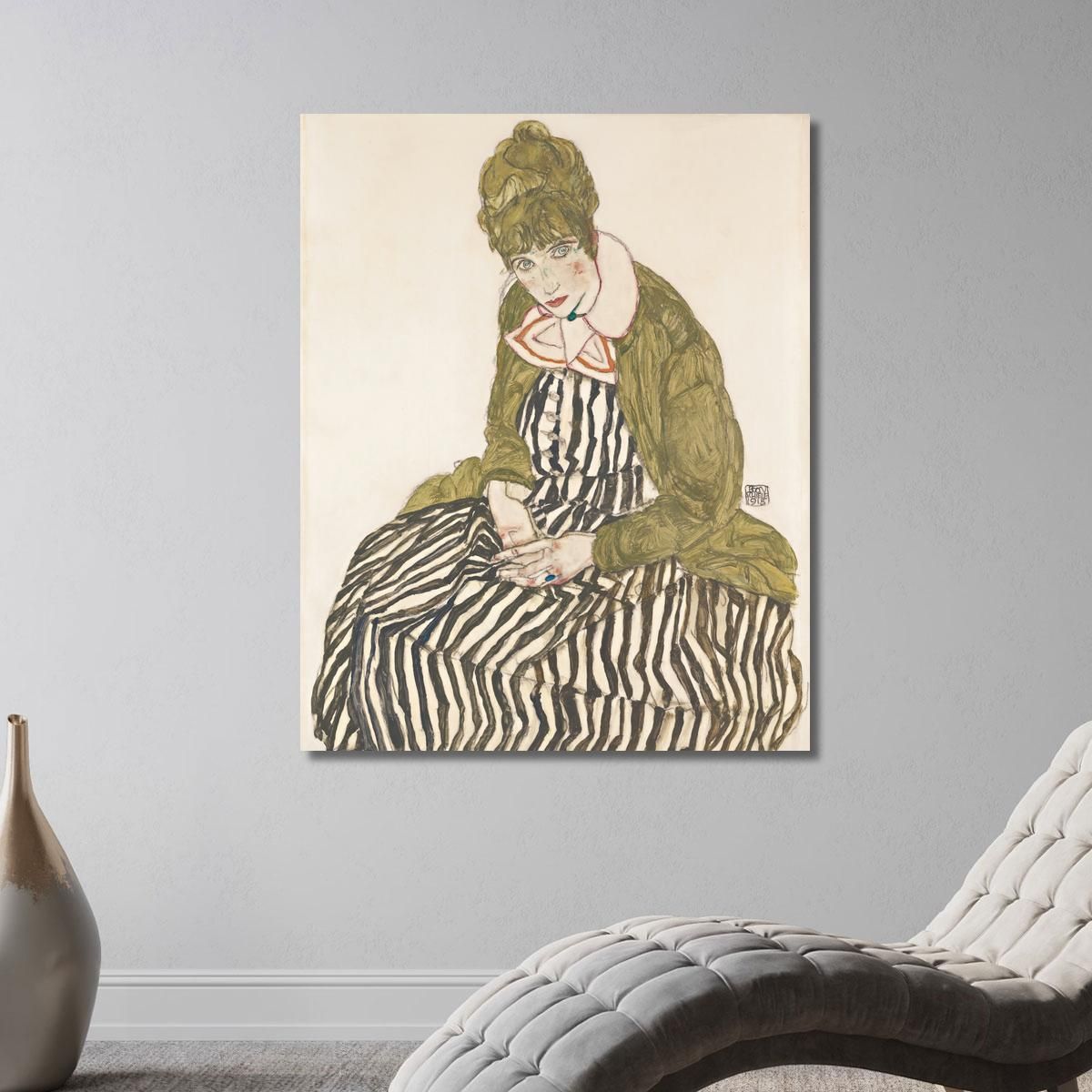 Edith With Striped Dress Sitting Egon Schiele esh46 canvas print 