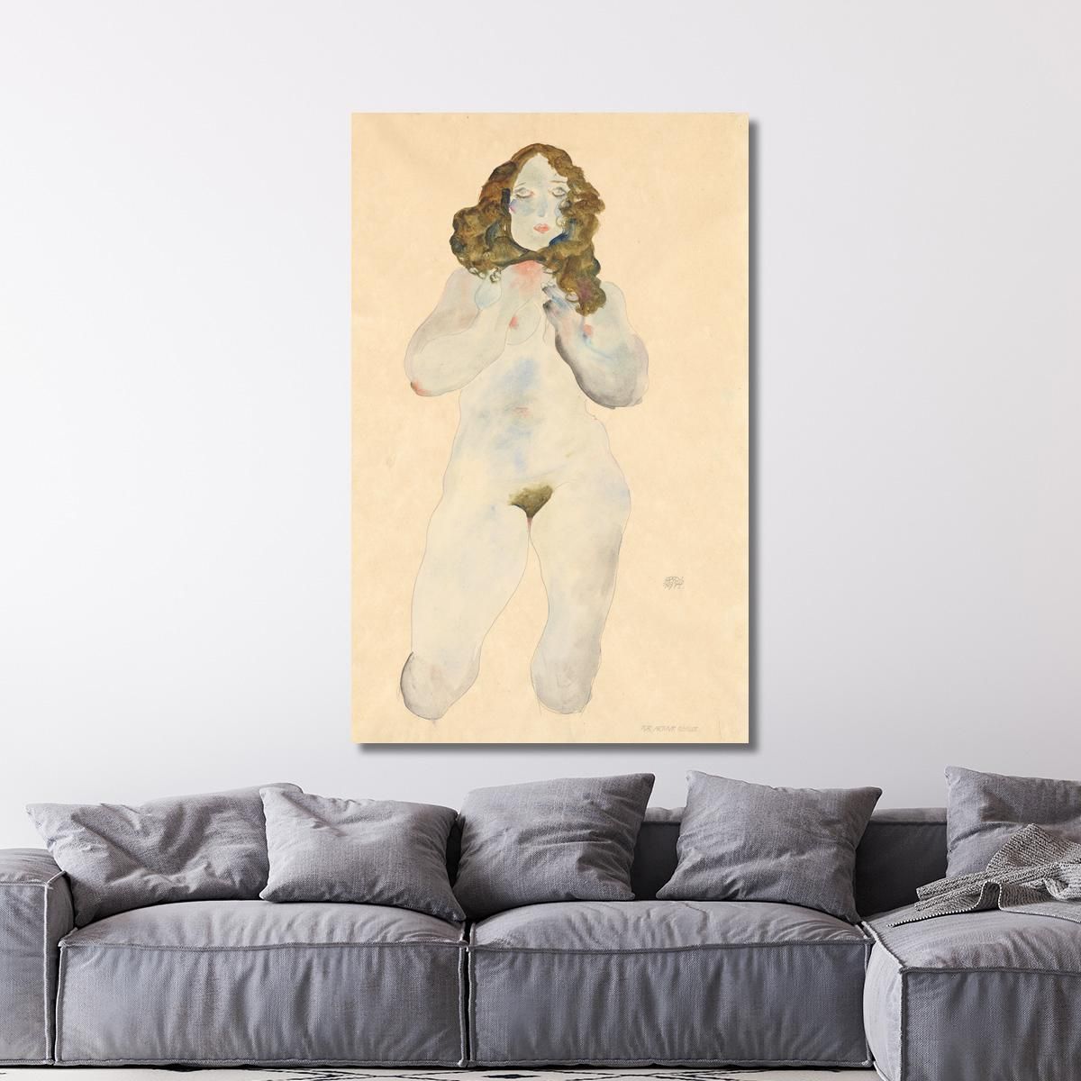 Kneeling Female Nude Egon Schiele esh79 canvas print 