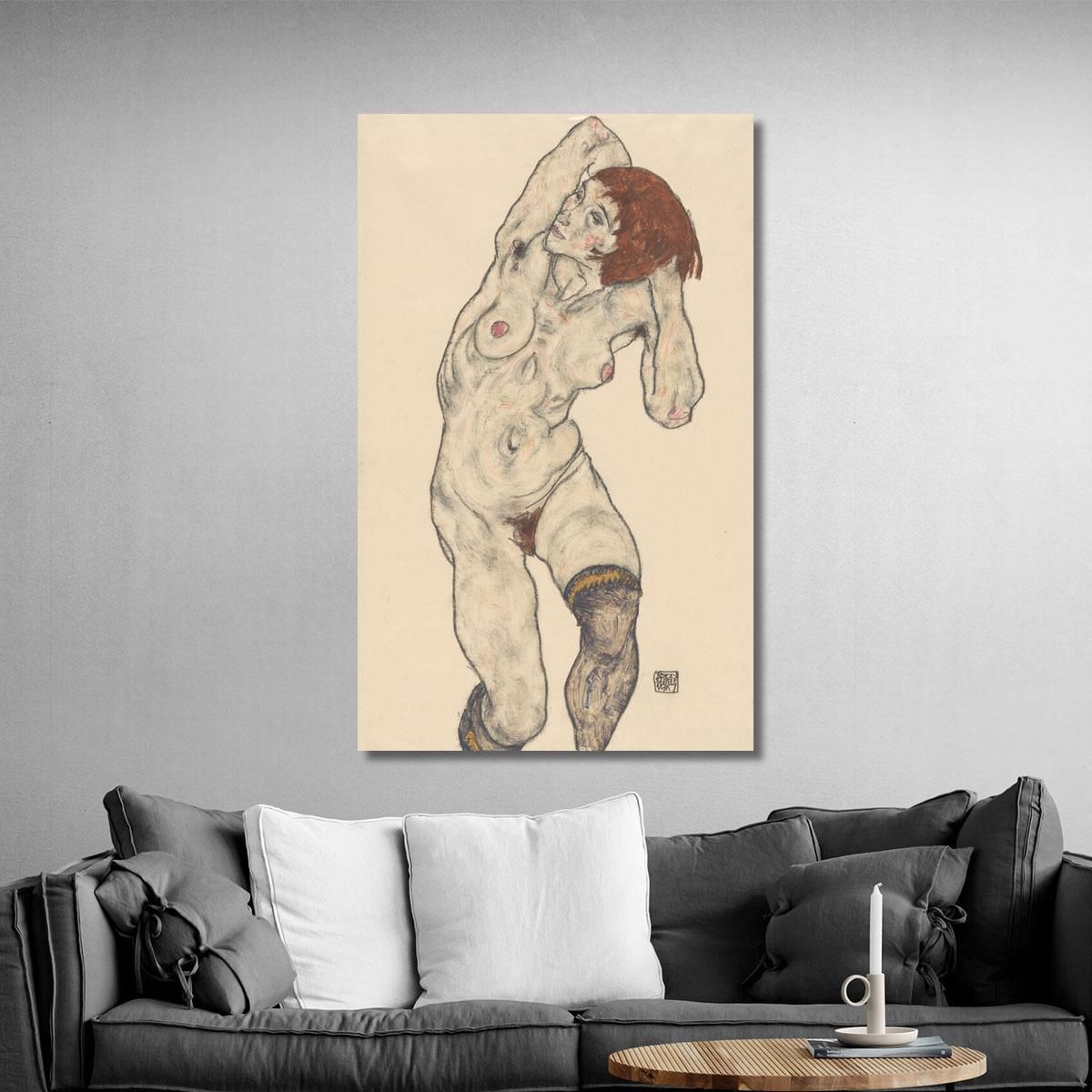 Nude In Black Stockings Egon Schiele esh107 canvas print 