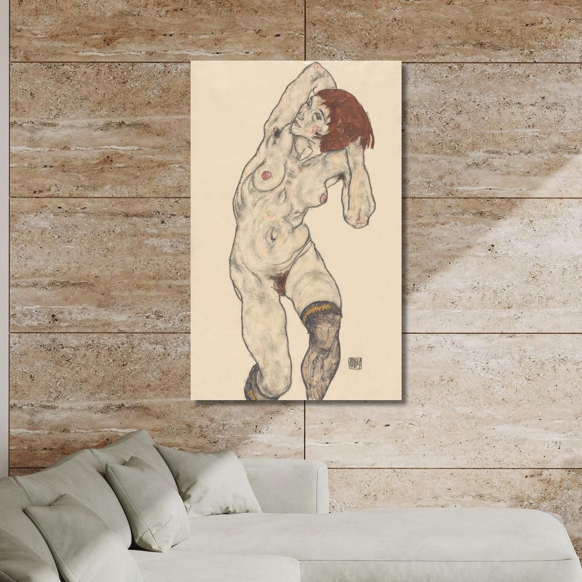 Nude In Black Stockings Egon Schiele esh107 canvas print 