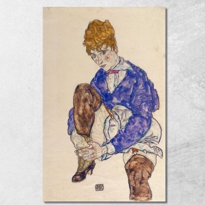 Portrait Of The Artist'S Wife Seated Holding Her Right Leg Egon Schiele esh126 canvas print 