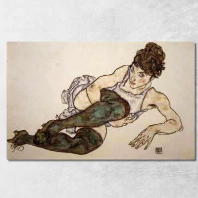 Reclining Woman With Green Stockings Egon Schiele esh136 canvas print 