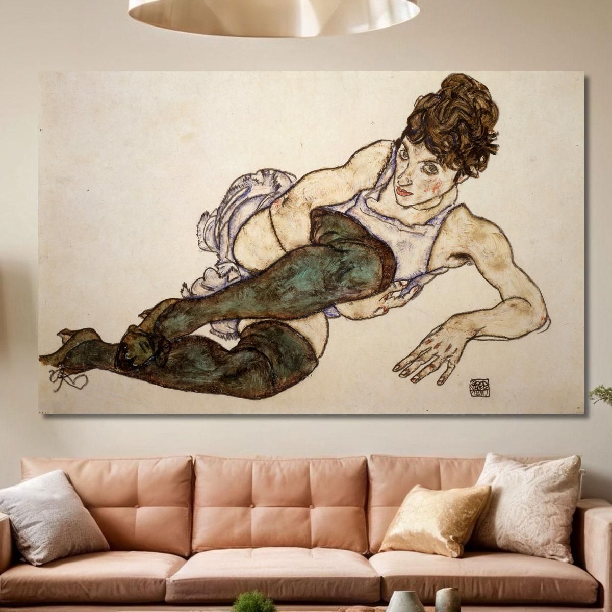 Reclining Woman With Green Stockings Egon Schiele esh136 canvas print 