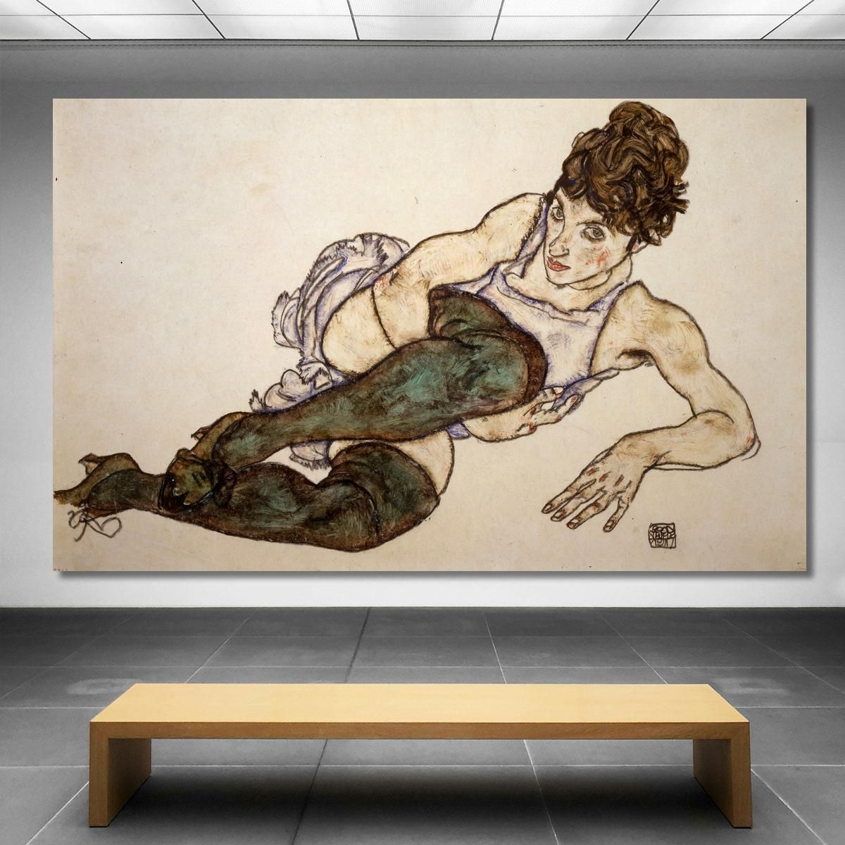Reclining Woman With Green Stockings Egon Schiele esh136 canvas print 