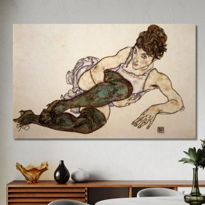 Reclining Woman With Green Stockings Egon Schiele esh136 canvas print 