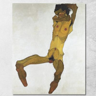 Seated Male Nude Self-Portrait Egon Schiele esh145 canvas print 