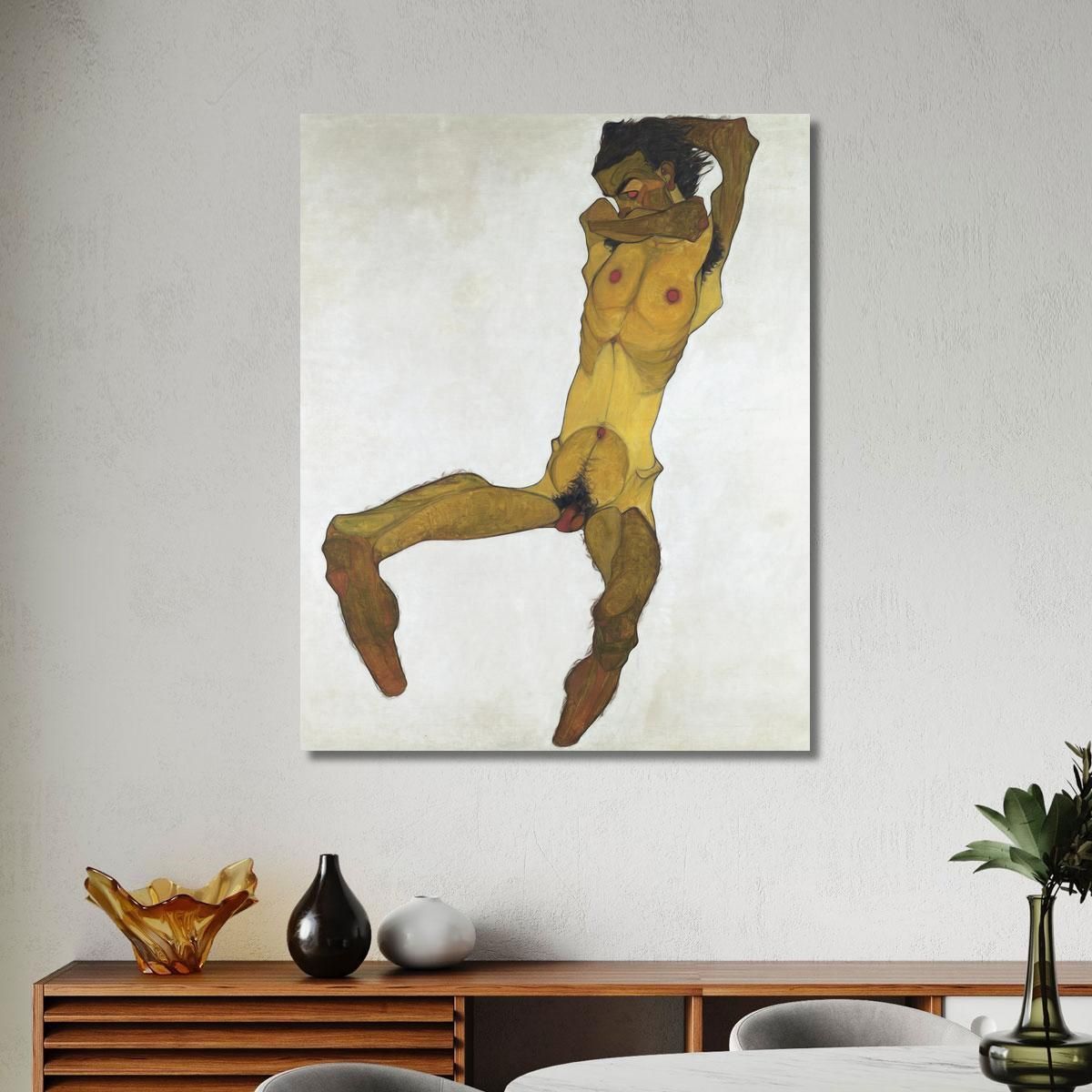 Seated Male Nude Self-Portrait Egon Schiele esh145 canvas print 
