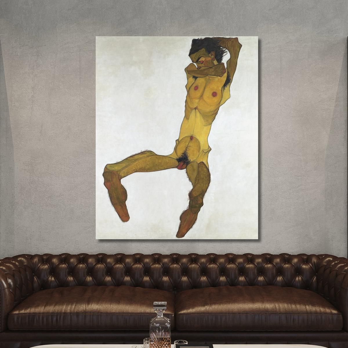 Seated Male Nude Self-Portrait Egon Schiele esh145 canvas print 