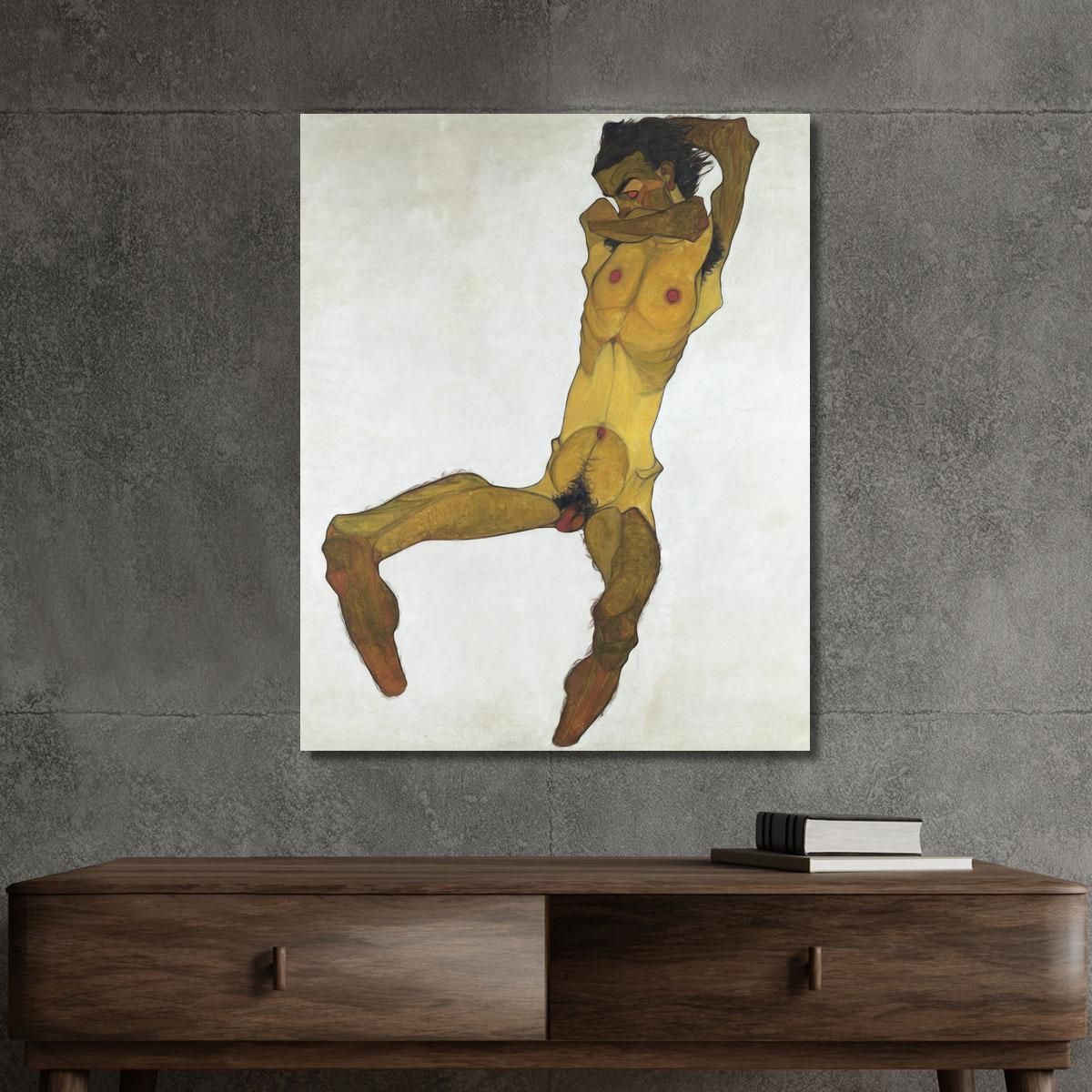 Seated Male Nude Self-Portrait Egon Schiele esh145 canvas print 