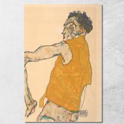 Self-Portrait In Yellow Vest Egon Schiele esh154 canvas print 