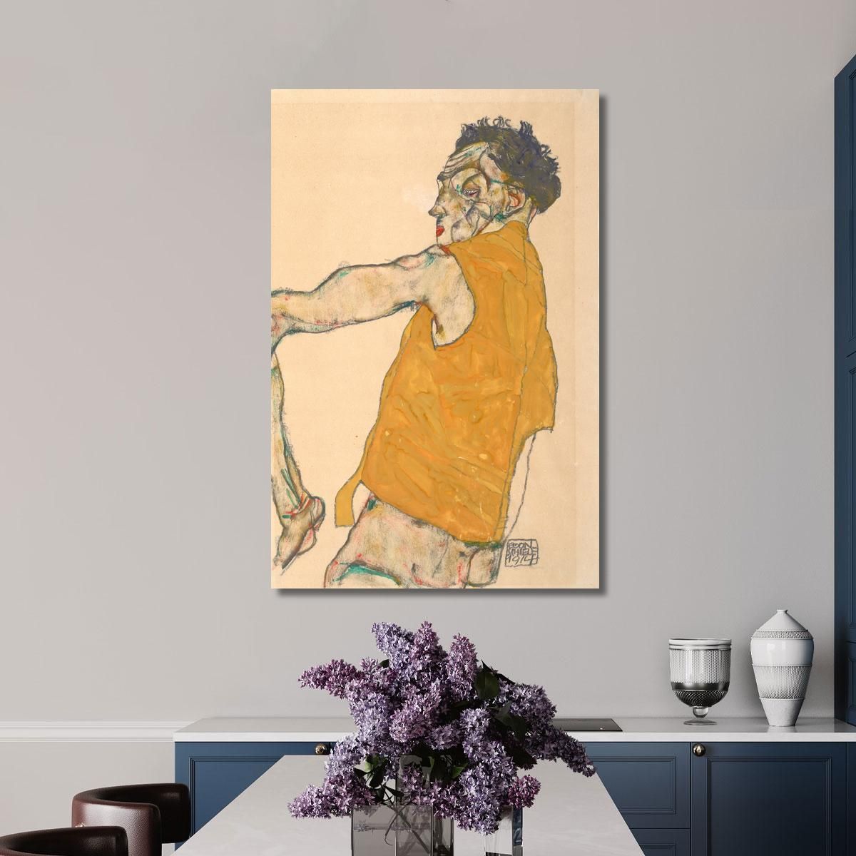 Self-Portrait In Yellow Vest Egon Schiele esh154 canvas print 