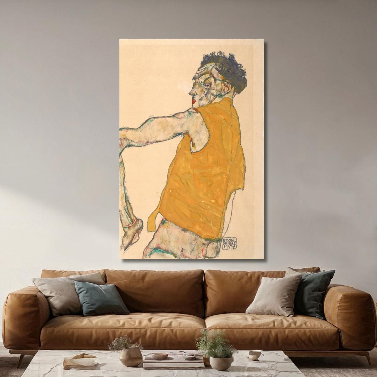Self-Portrait In Yellow Vest Egon Schiele esh154 canvas print 