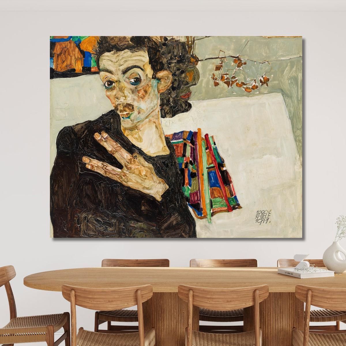 Self-Portrait With Black Vase And Spread Fingers Egon Schiele esh155 canvas print 