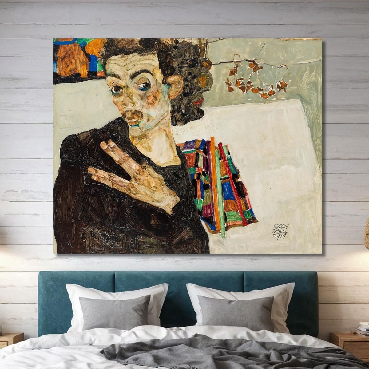 Self-Portrait With Black Vase And Spread Fingers Egon Schiele esh155 canvas print 