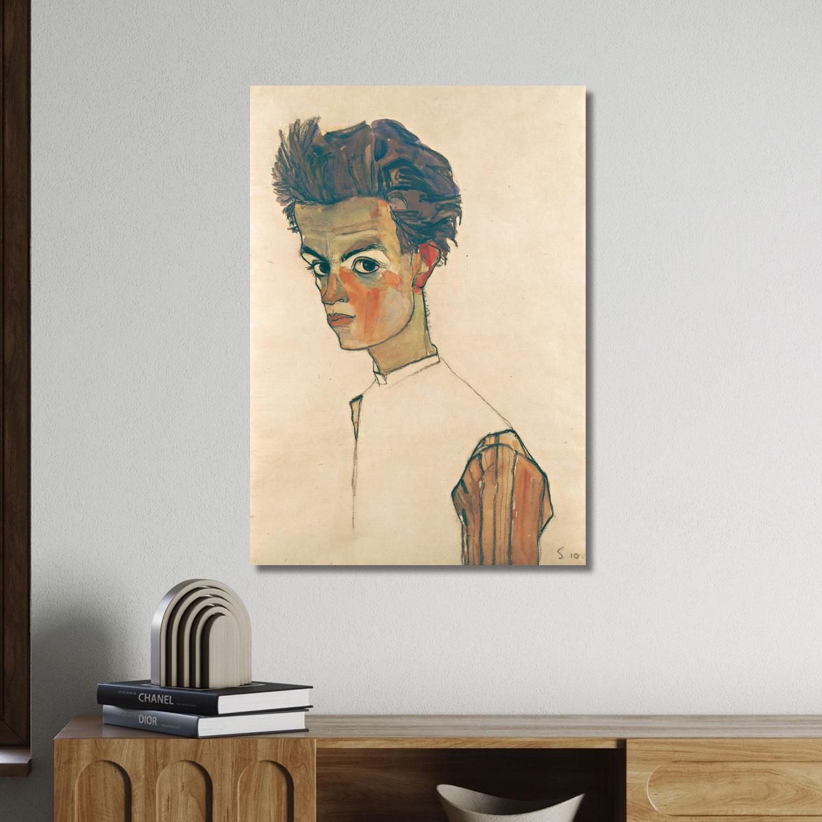 Self-Portrait With Striped Shirt Egon Schiele esh159 canvas print 