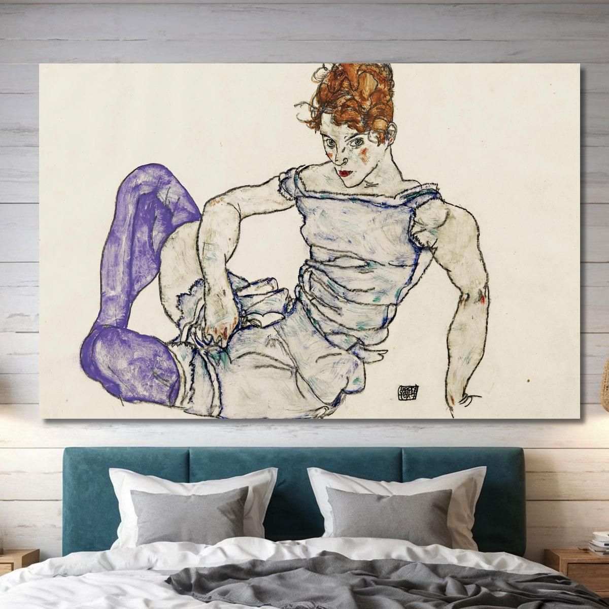 Seated Woman In Violet Stockings Egon Schiele esh164 canvas print 