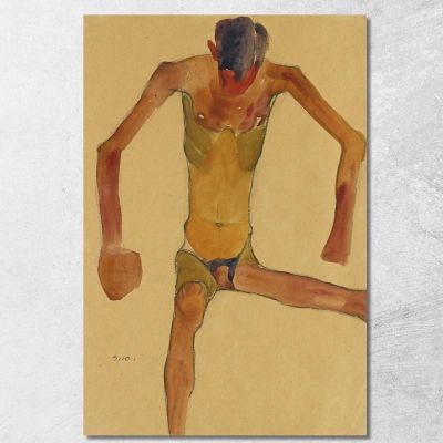 Seated Male Nude With Lowered Head Egon Schiele esh167 canvas print 