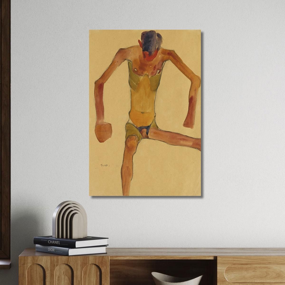 Seated Male Nude With Lowered Head Egon Schiele esh167 canvas print 