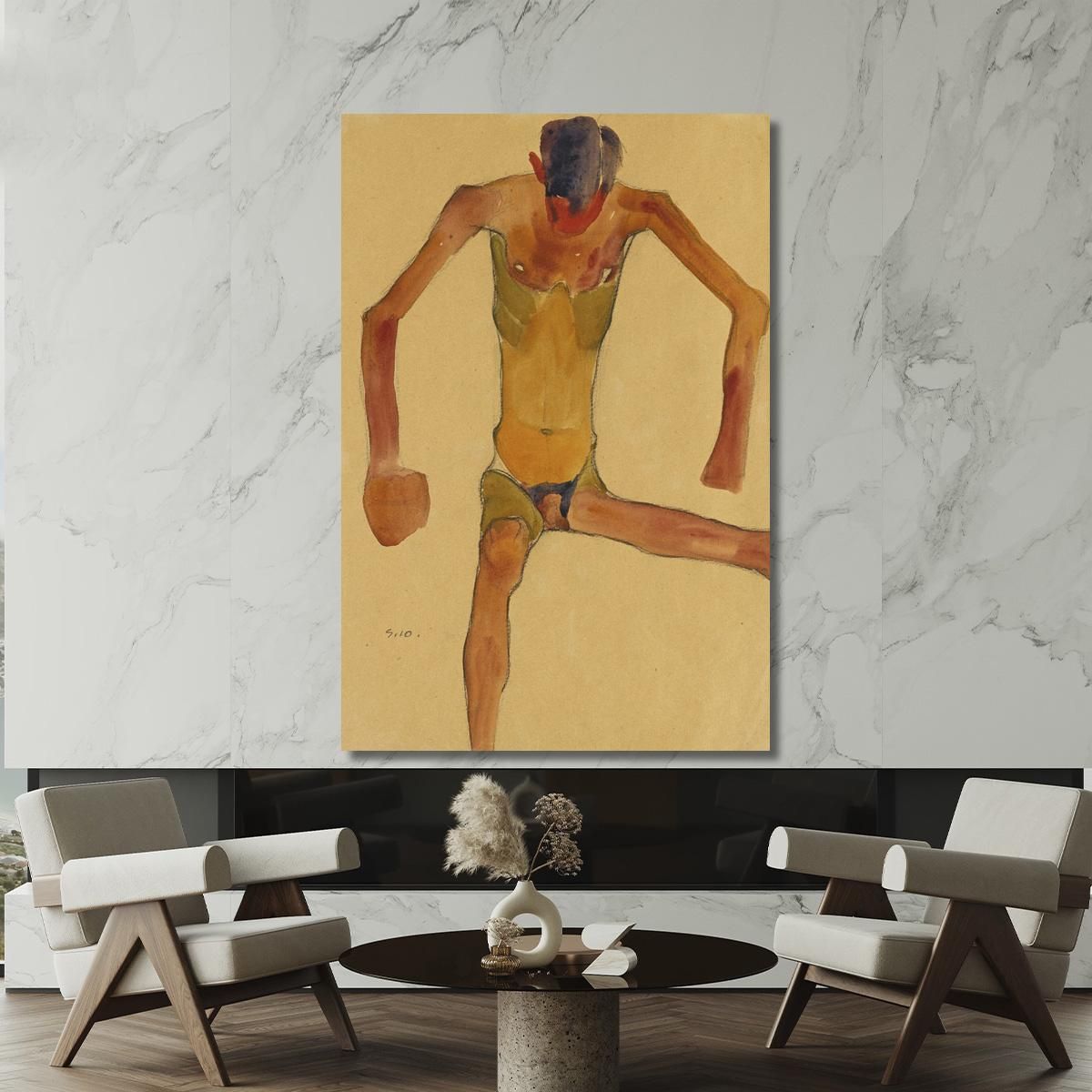 Seated Male Nude With Lowered Head Egon Schiele esh167 canvas print 