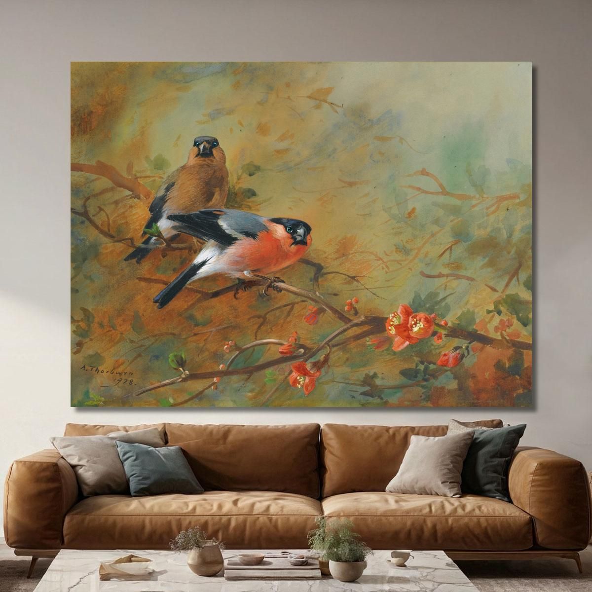 Bullfinches And Pyrus Japonica Archibald Thorburn ath31 canvas print 