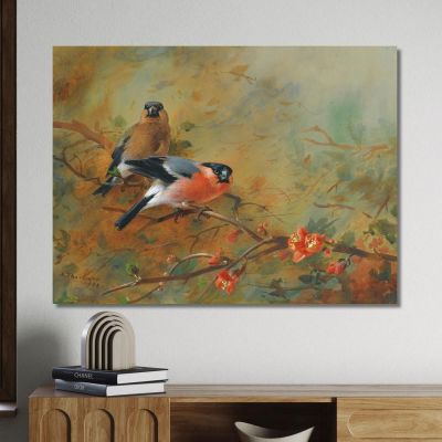 Bullfinches And Pyrus Japonica Archibald Thorburn ath31 canvas print 