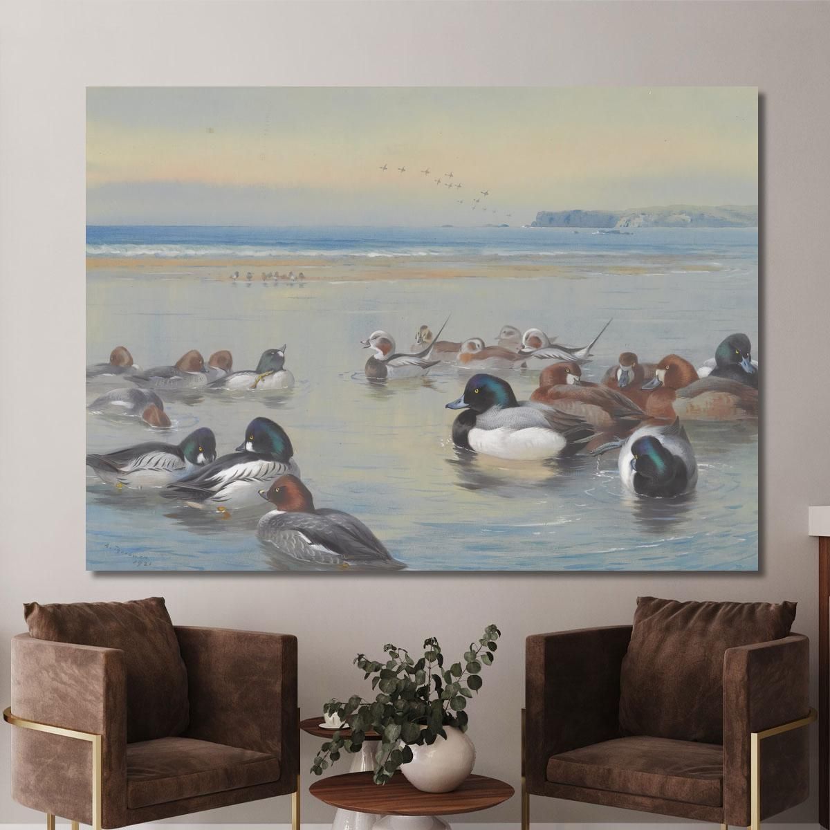 Ducks Along The Shoreline Archibald Thorburn ath43 canvas print 