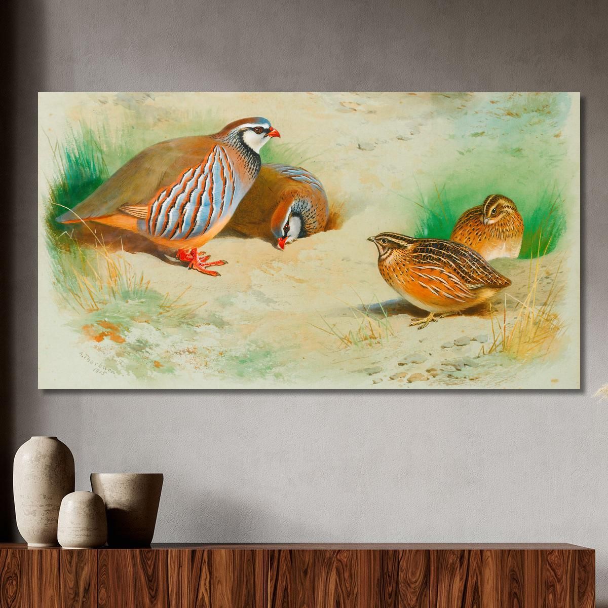 French Partridge And Chicks Archibald Thorburn ath47 canvas print 