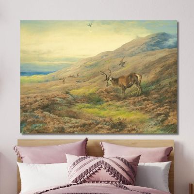 In The Highlands Red Stag Mobbed By A Pair Of Peregrines Archibald Thorburn ath57 canvas print 