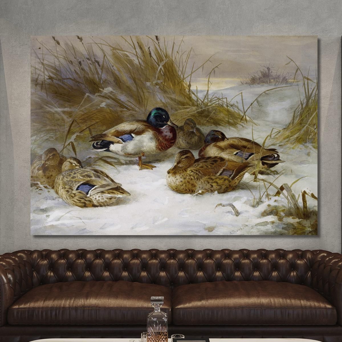 Winter Landscape With Mallard Archibald Thorburn ath111 canvas print 