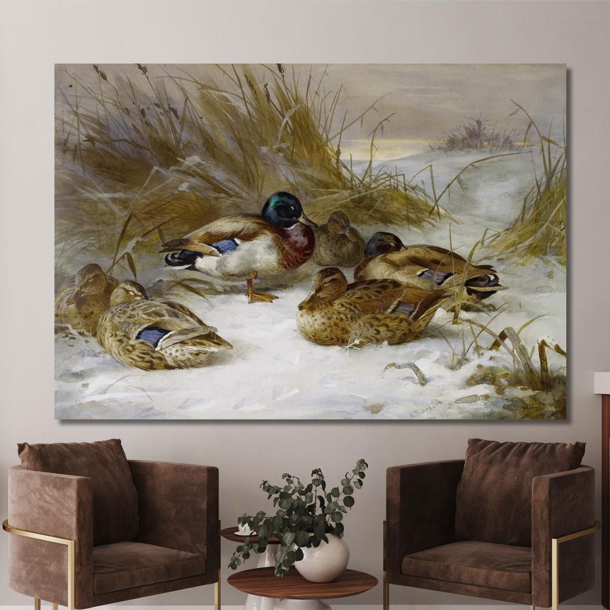 Winter Landscape With Mallard Archibald Thorburn ath111 canvas print 