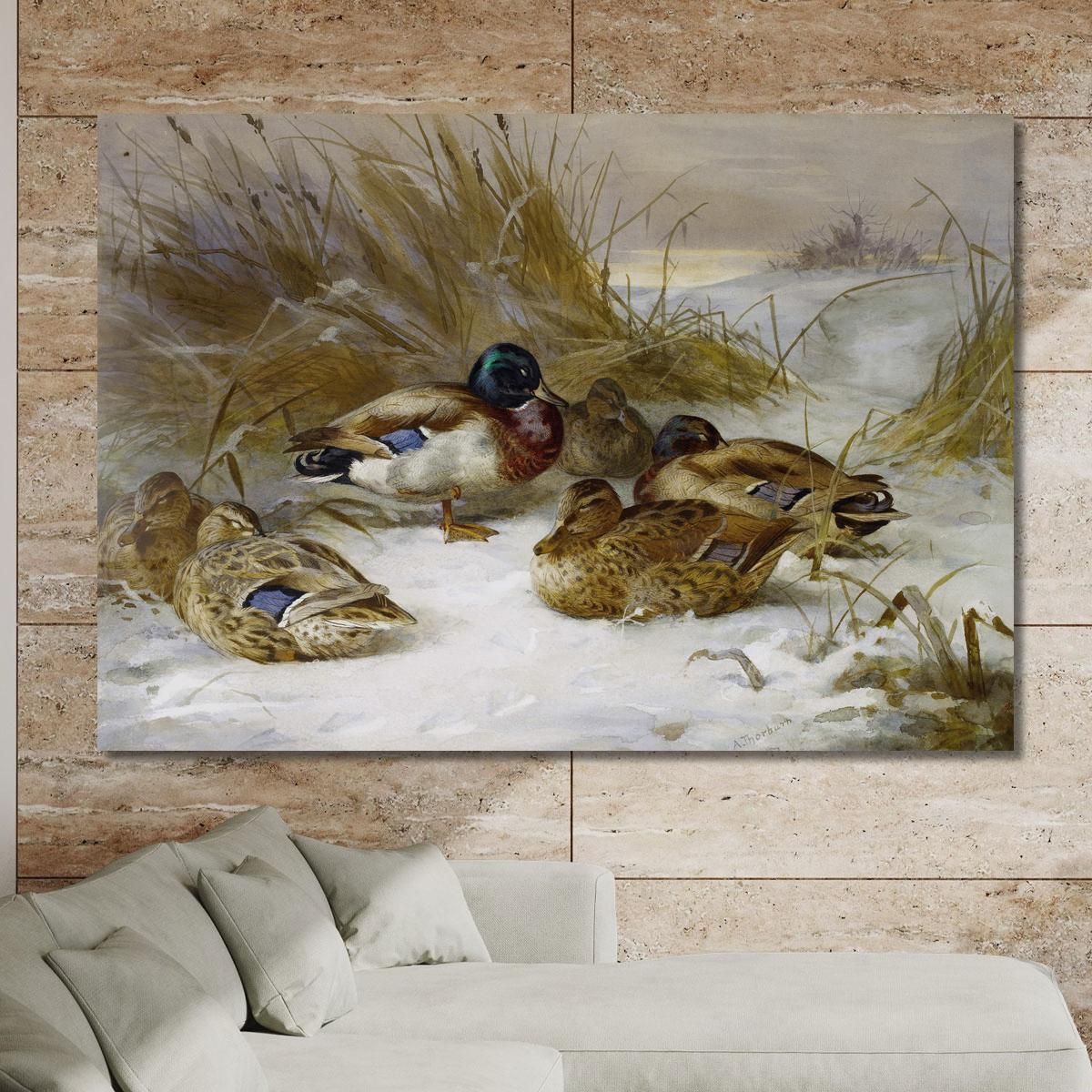 Winter Landscape With Mallard Archibald Thorburn ath111 canvas print 