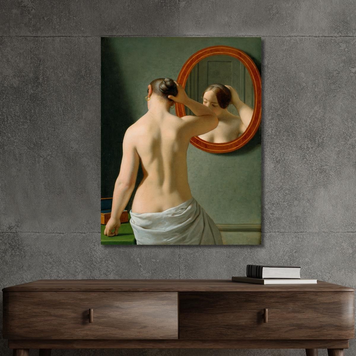 A Nude Woman Doing Her Hair Before A Mirror Christoffer Wilhelm Eckersberg cwe3 canvas print 