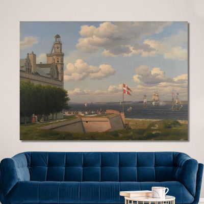 A View Towards The Swedish Coast From The Ramparts Of Kronborg Castle Christoffer Wilhelm Eckersberg cwe10 canvas print 