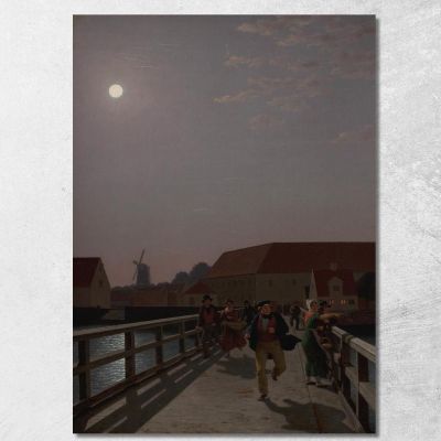Langebro Copenhagen In The Moonlight With Running Figures Christoffer Wilhelm Eckersberg cwe34 canvas print 