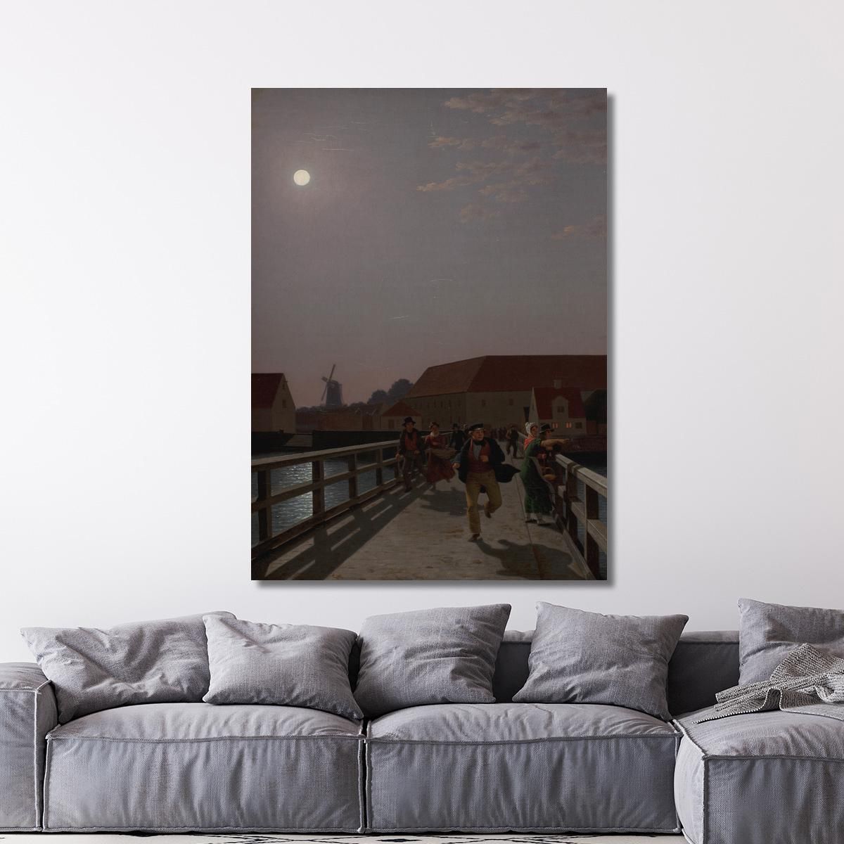 Langebro Copenhagen In The Moonlight With Running Figures Christoffer Wilhelm Eckersberg cwe34 canvas print 
