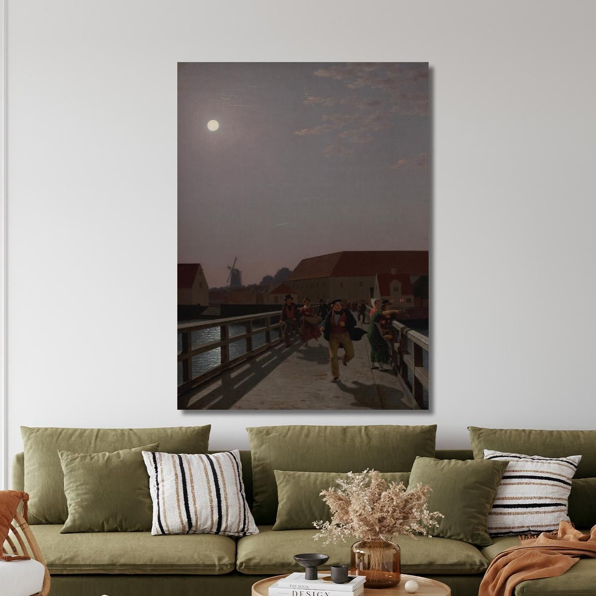 Langebro Copenhagen In The Moonlight With Running Figures Christoffer Wilhelm Eckersberg cwe34 canvas print 