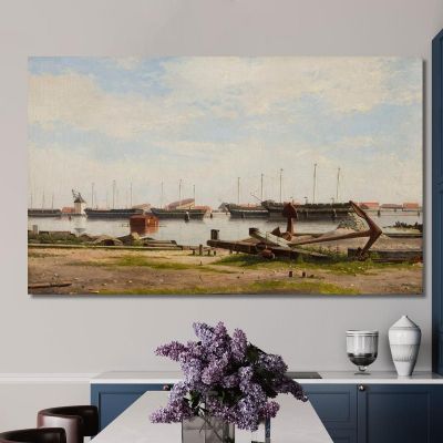 Part Of Nyholm With The Crane And Some Warships Christoffer Wilhelm Eckersberg cwe42 canvas print 