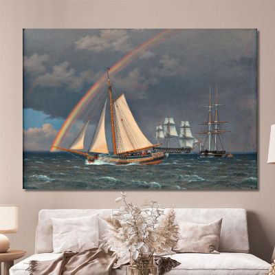Rainbow At Sea With A Sailing Hunt And Other Ships Christoffer Wilhelm Eckersberg cwe54 canvas print 