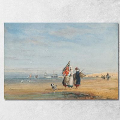 Calais Beach With Shrimpers And A Dog David Cox dcx8 canvas print 