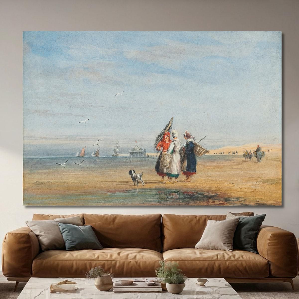 Calais Beach With Shrimpers And A Dog David Cox dcx8 canvas print 