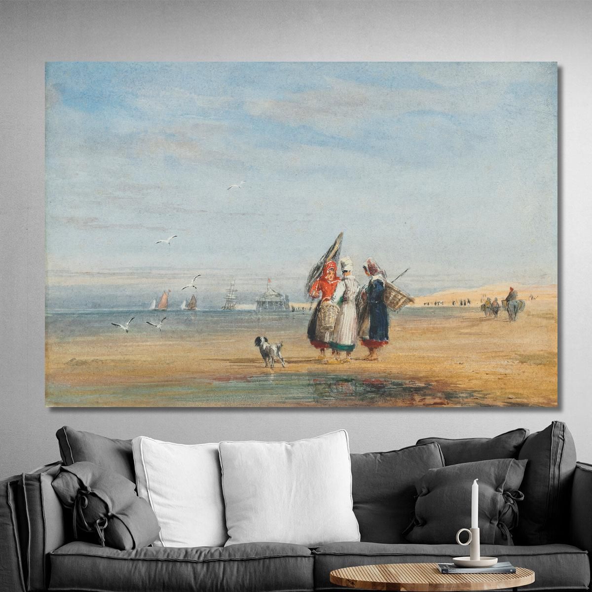 Calais Beach With Shrimpers And A Dog David Cox dcx8 canvas print 