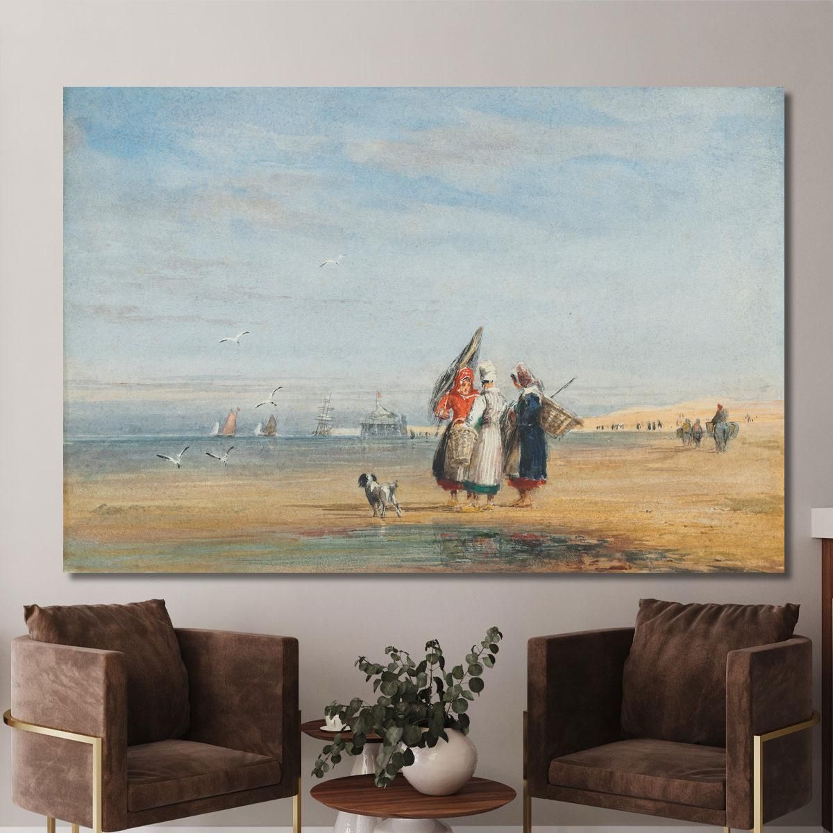 Calais Beach With Shrimpers And A Dog David Cox dcx8 canvas print 