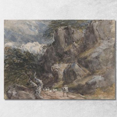 Driving Sheep In A Rocky Landscape David Cox dcx12 canvas print 