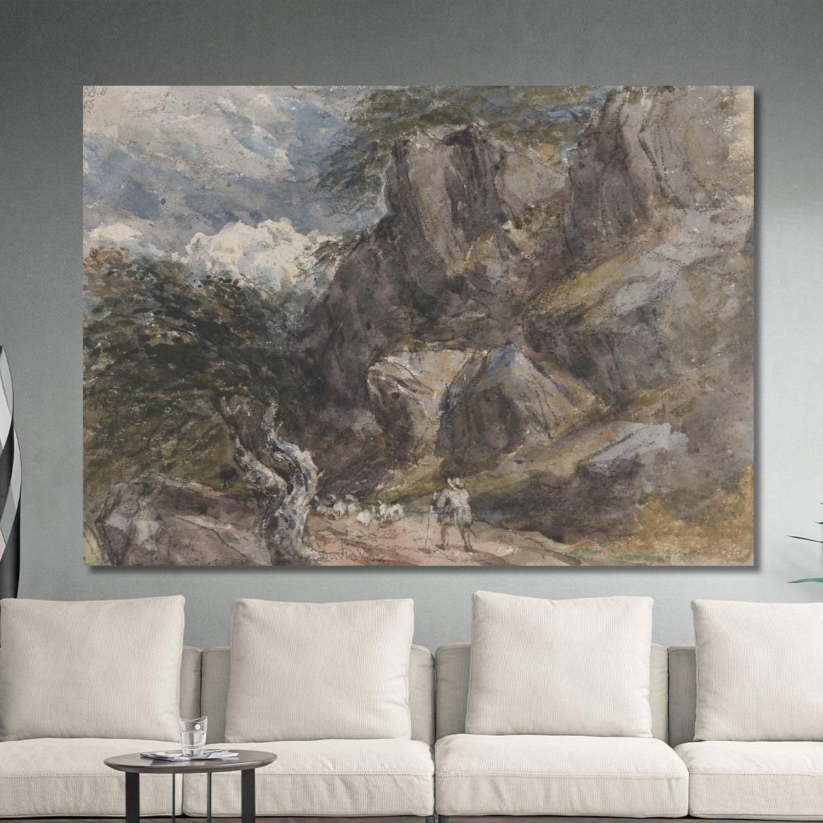 Driving Sheep In A Rocky Landscape David Cox dcx12 canvas print 