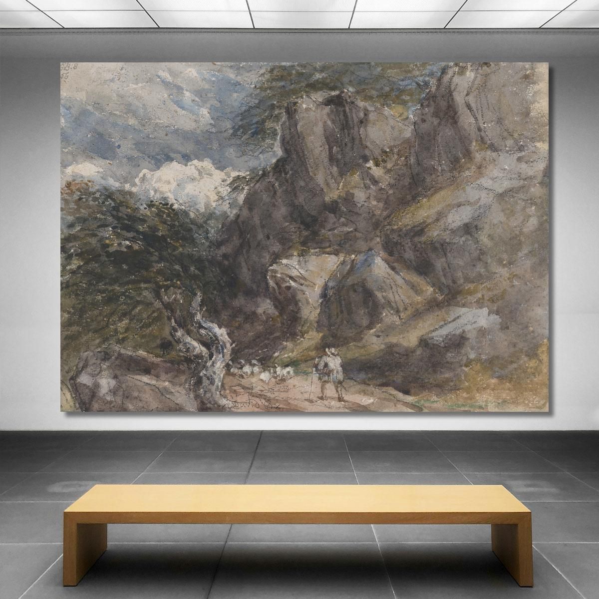 Driving Sheep In A Rocky Landscape David Cox dcx12 canvas print 