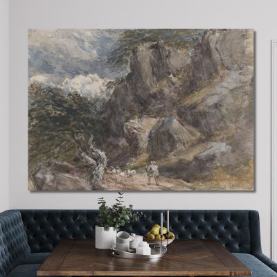 Driving Sheep In A Rocky Landscape David Cox dcx12 canvas print 