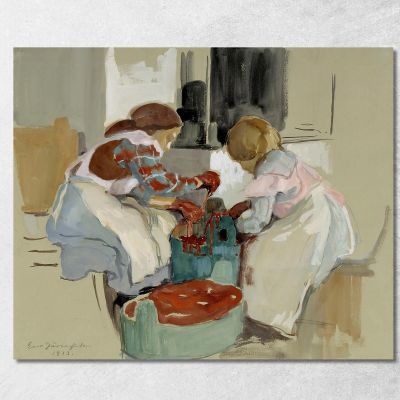 Two Girls Dyeing Fabric Eero Järnefelt ejr37 canvas print 