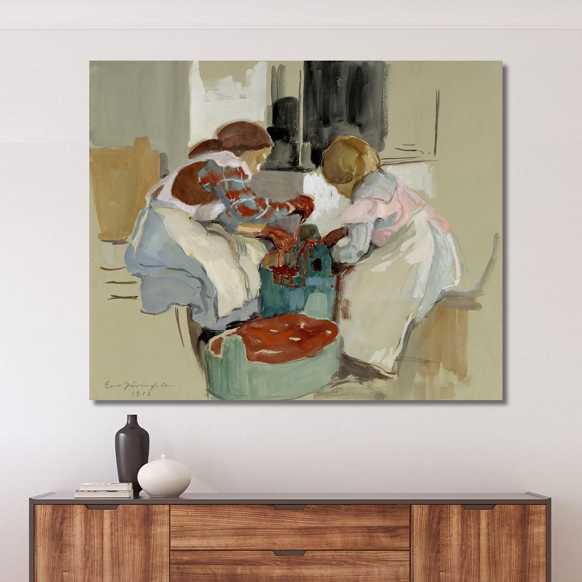 Two Girls Dyeing Fabric Eero Järnefelt ejr37 canvas print 